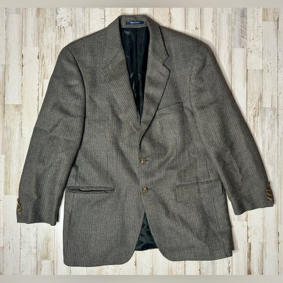 Vintage Ralph Ralph Lauren Blazer Jacket Men's 42R Gray Classic Houndstooth - Picture 1 of 11